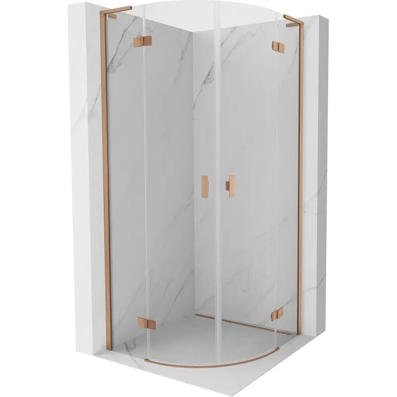 MEXEN/S Mist L sprchový kout čtvrtkruh, křídlové 90 x 90, transparent, měď kartáčovaná 8A33L-090-090-65-00