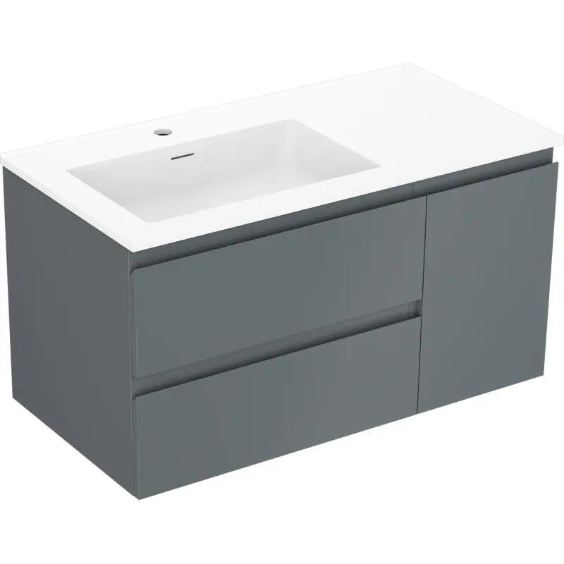 MEXEN/S Orio koupelnová skříňka 90 cm s umyvadlem Otis levá, 2S, 1D, grafit mat/bílá mat 91A13-09047-3-BBFFF66-W18L01