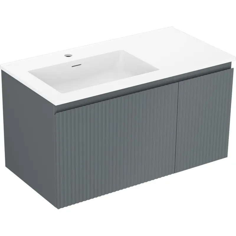 MEXEN/S Rivel koupelnová skříňka 90 cm s umyvadlem Otis levá, 1S, 1D, reliéf, grafit mat/bílá mat 91A23-09047-3-BBFF66-W18L01