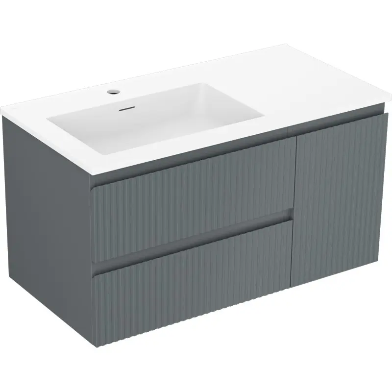 MEXEN/S Rivel koupelnová skříňka 90 cm s umyvadlem Otis levá, 2S, 1D, reliéf, grafit mat/bílá mat 91A23-09047-3-BBFFF66-W18L01