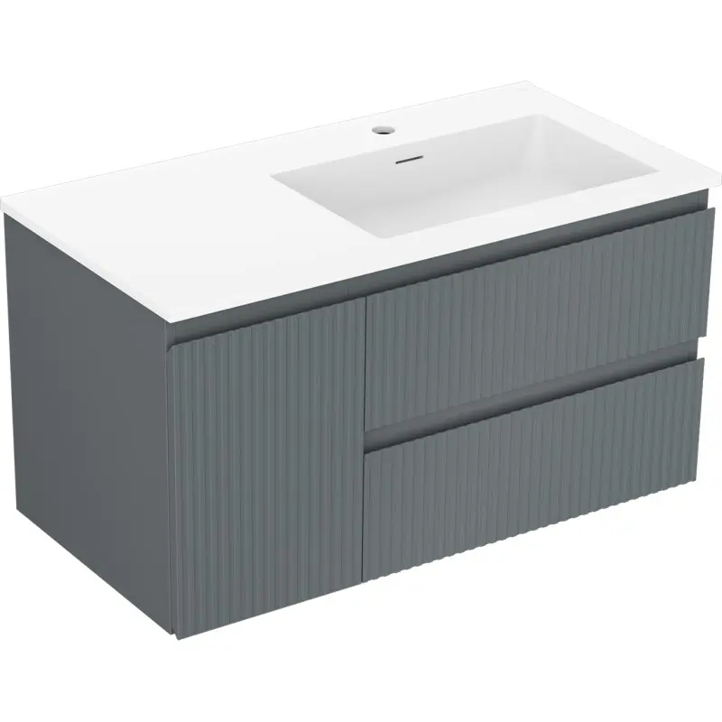 MEXEN/S Rivel koupelnová skříňka 90 cm s umyvadlem Otis pravá., 2S, 1D, reliéf, grafit/bílá mat 91A23-09047-3-BBFFF66-W18P01