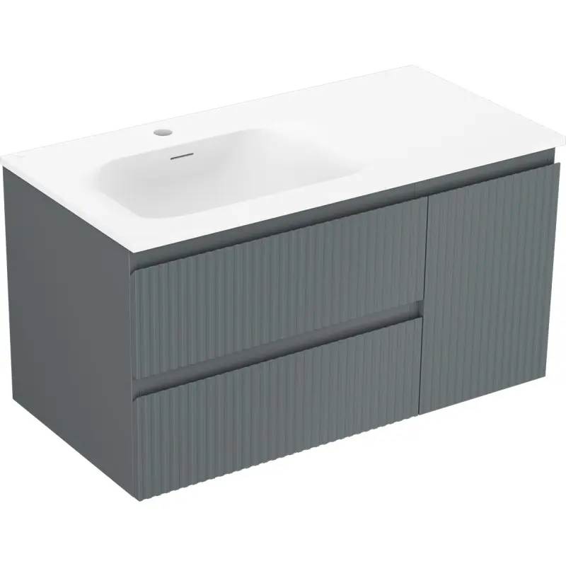 MEXEN/S Rivel koupelnová skříňka 90 cm s umyvadlem Vela levá, 2S, 1D, reliéf, grafit mat/bílá mat 91A23-09047-3-BBFFF66-W23L01