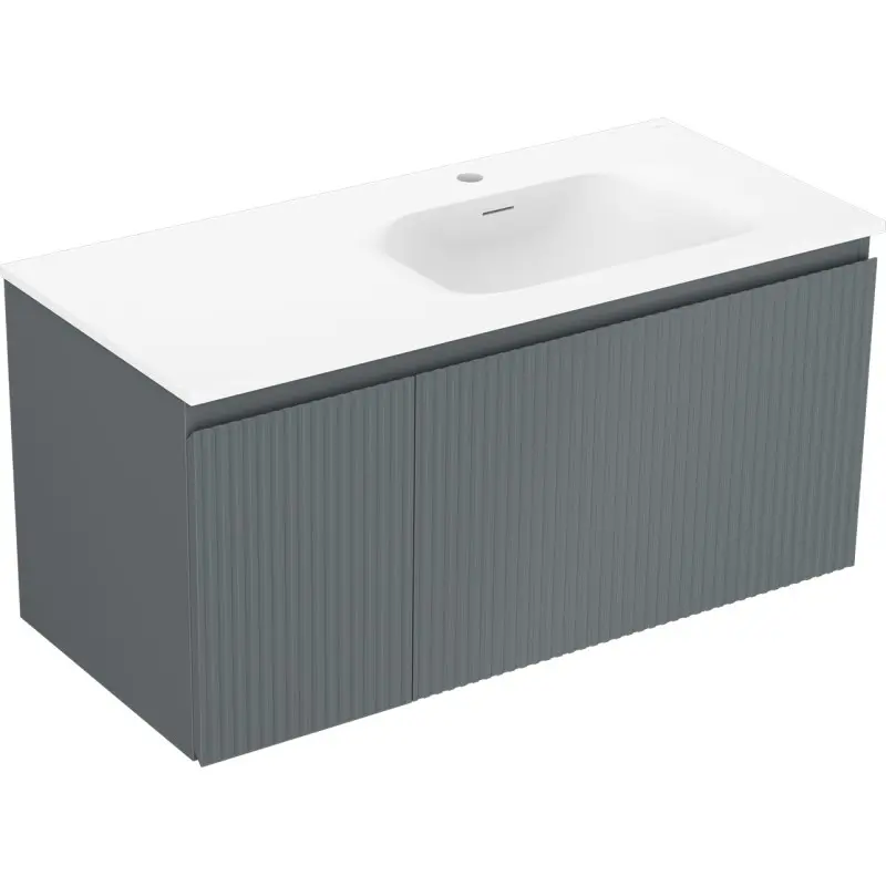 MEXEN/S Rivel koupelnová skříňka 100 cm s umyvadlem Vela pravá, 1S, 1D, reliéf, grafit/bílá mat 91A23-10047-3-BBFF66-W23P01