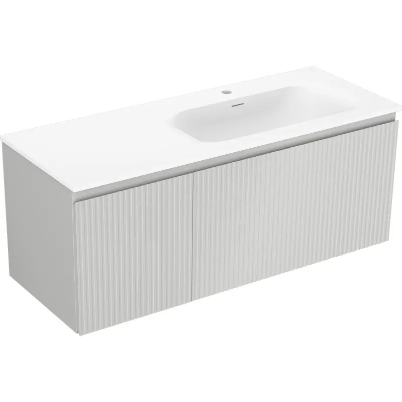 MEXEN/S Rivel koupelnová skříňka 120 cm s umyvadlem Vela pravá, 1S, 1D, reliéf, šedá mat/bílá mat 91A23-12047-3-BBFF62-W23P01