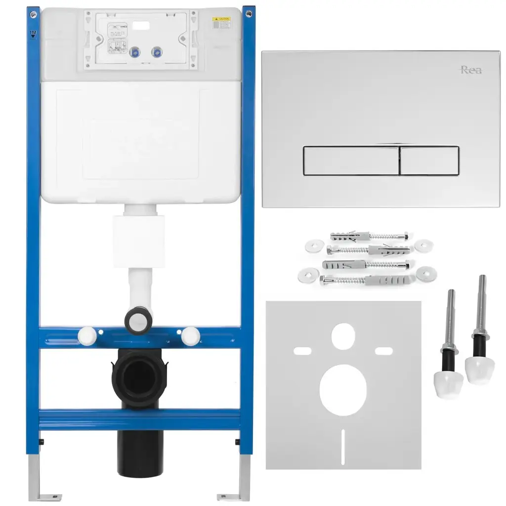 REA/S Podomítkový WC systém K011A-Q + tlačítka I Brush Chrome KPL-E9561