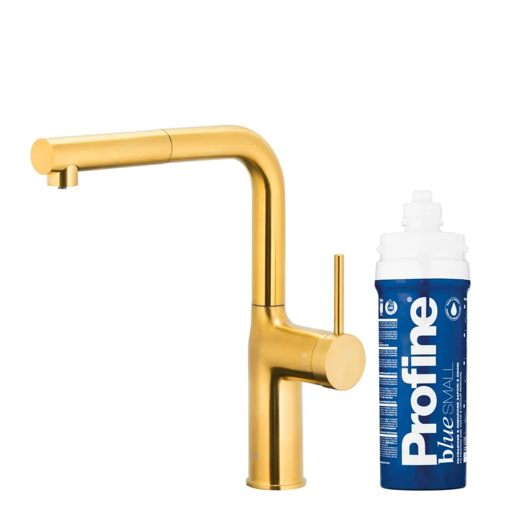 KFA Duero pure move pull-out bat. kuchyňská filtrující, broušené zlato + filtr profine blue s 6623-423-31