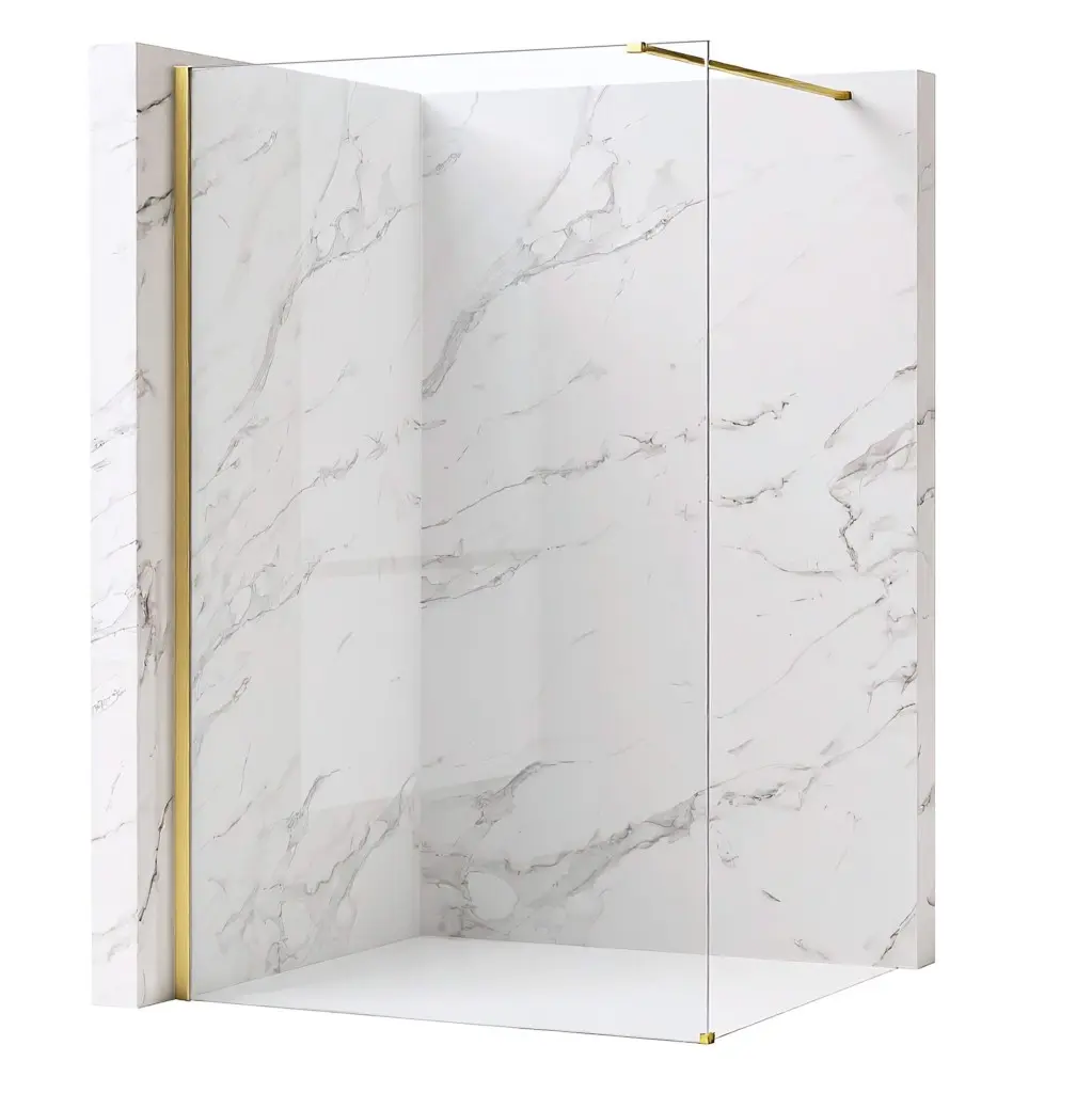 Bezrámová sprchová zástěna REA FLEXI GOLD BRUSH 80 cm, zlatá kartáčovaná/transparent - bez vaničky
