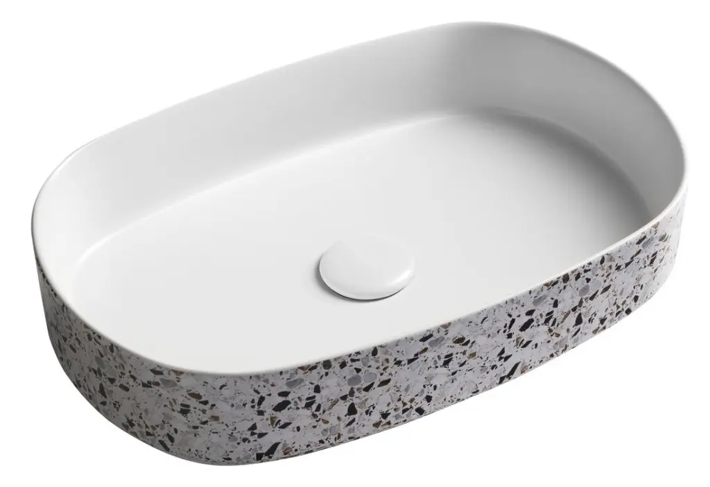 ISVEA INFINITY OVAL keramické umyvadlo na desku, 55x36cm, terrazzo 10NF65055-2L-TRZ