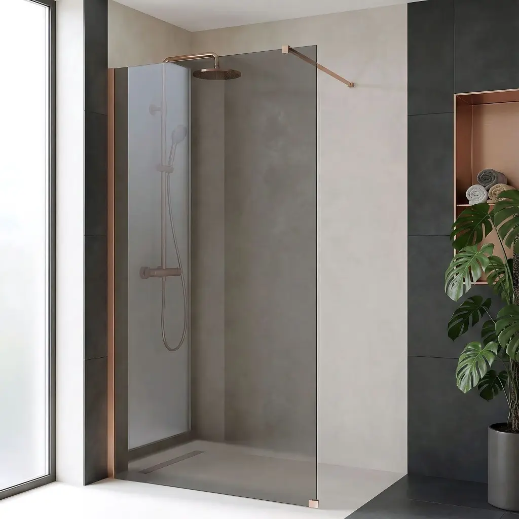 Bezrámová sprchová zástěna REA FLEXI BRUSH COPPER 100 cm, měď kartáčovaná/šedá kouřová - bez vaničky