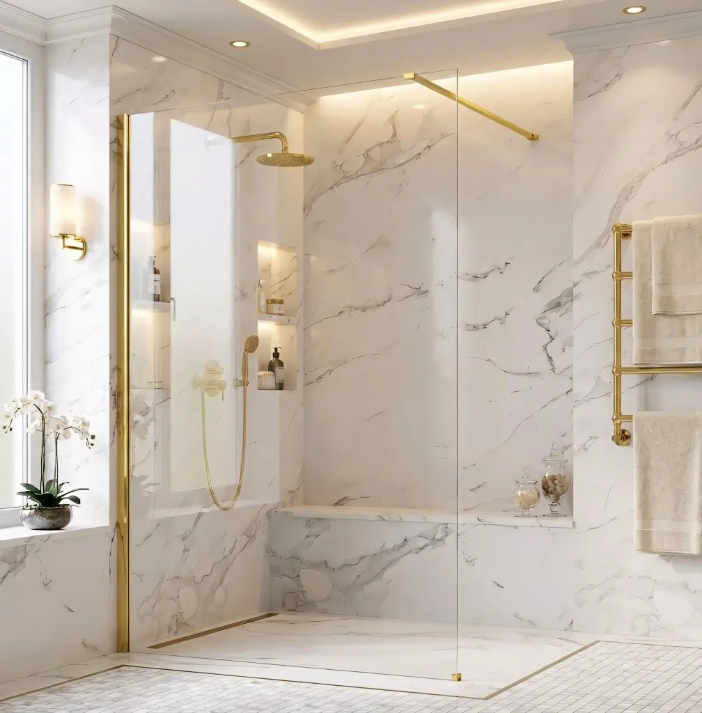 REA/S Sprchová zástěna Flexi Transparent / Gold 130 KPL-K99578