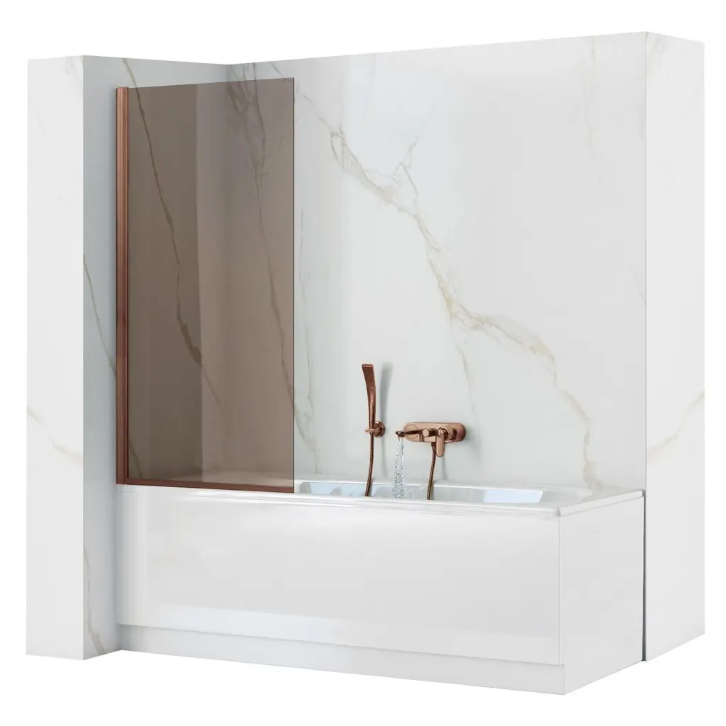 Vanová zástěna REA ELEGANT 80 cm, kartáčovaná měď/hnědá kouřová