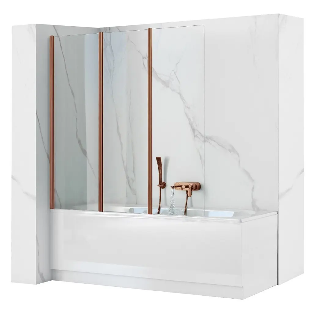 Trojdílná vanová zástěna REA AGAT-3 120 cm, kartáčovaná měď/transparent
