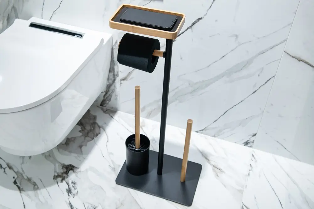 Olsen Spa  KD02071795 - WC štětka + držák papíru; kov (černá barva); bambus