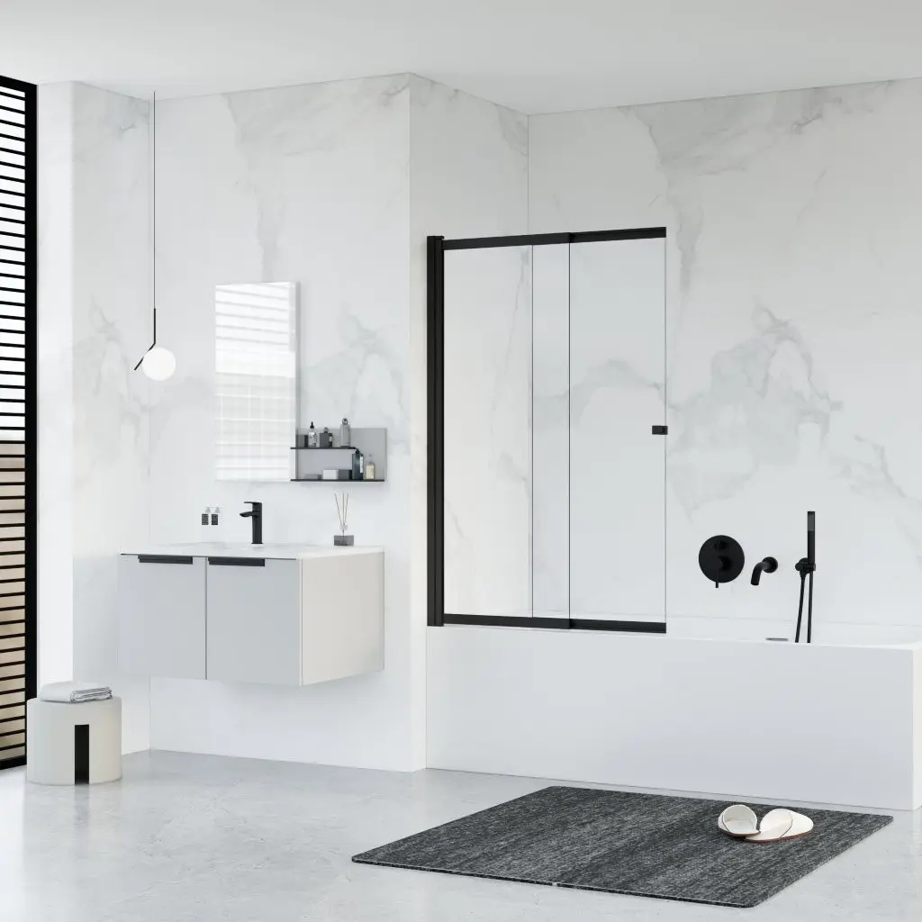 HOPA Vanová zástěna EASY SLIDE BLACK NEW Barva rámu Černá matná, Rozměr A 100, Rozměr C 150, Směr zavírání Univerzální Levé / Pravé, Výplň Čiré bezpečnostní sklo 5 mm BCEASL100BCN