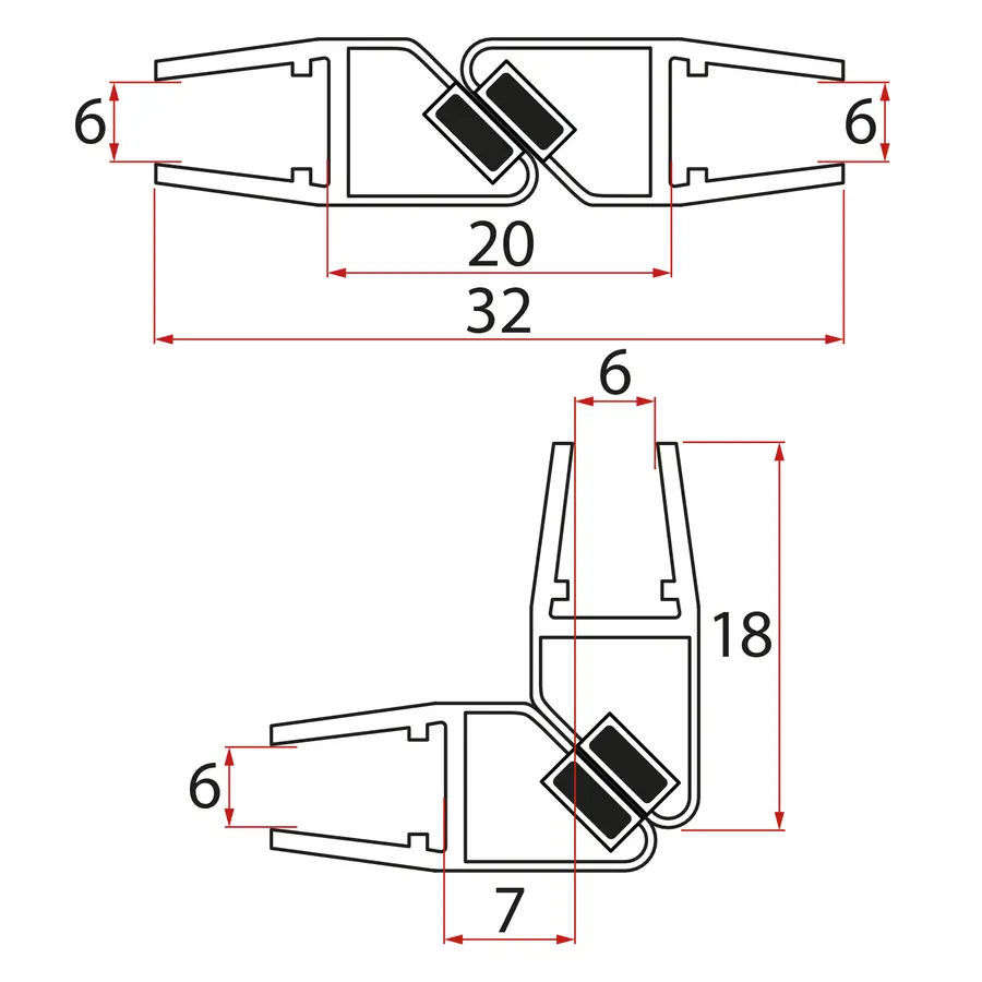 AQUALINE Set magnetických těsnění 45°pro sklo 6/6, 2000 (2ks) MAG01