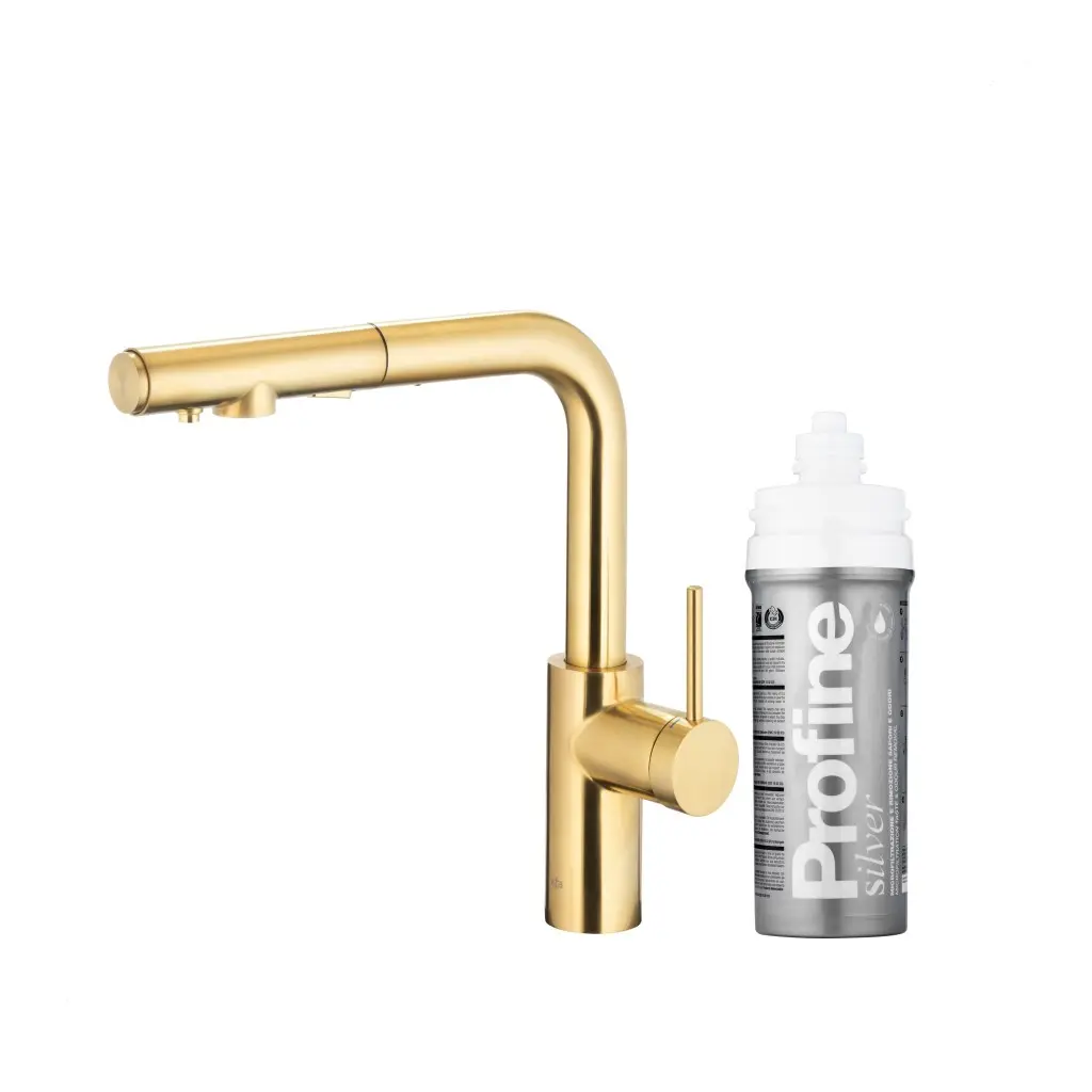 KFA Duero pure basic pull-out, filtr. s otočnou výtokovou armaturou, PVD broušené světlé zlato + profine silver 6623-114-39