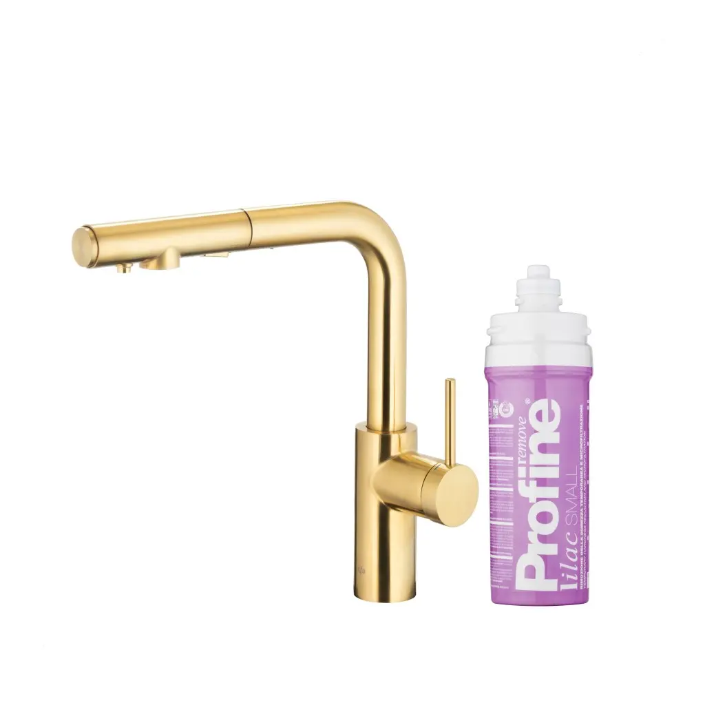 KFA Duero pure basic pull-out, filtrující s otočnou výtokovou armaturou, broušené světlé zlato + profine lilac 6623-115-39