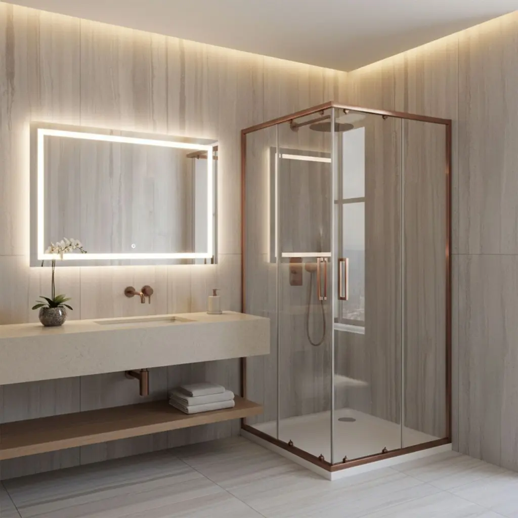 REA Sprchový kout City 90x90 Brush Copper Bez sprchové vaničky REA-K6984