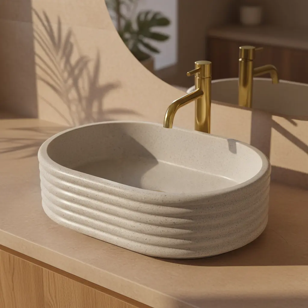 Umyvadlo na desku z kompozitního kamene REA NICOLETTA BEIGE 50x36 cm, béžová