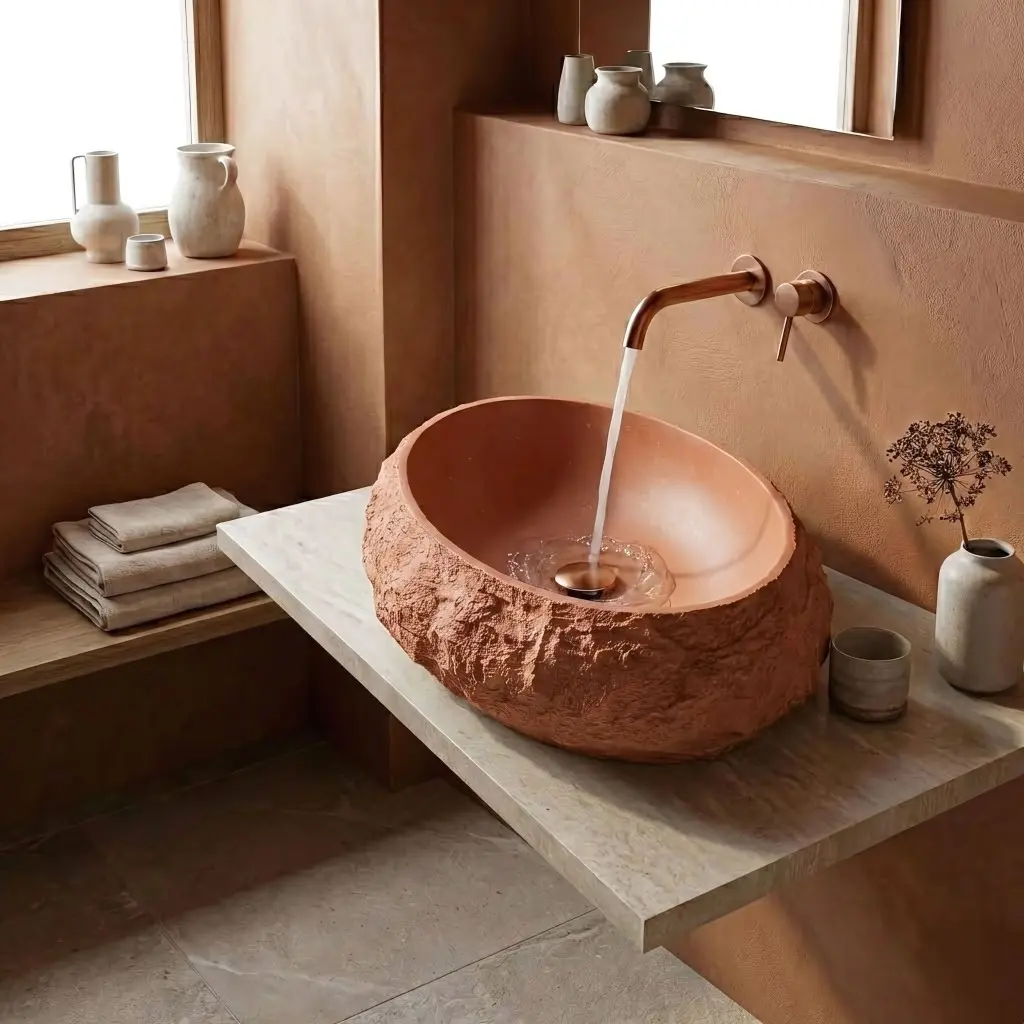 Umyvadlo na desku z kompozitního kamene REA MIKA TERRACOTTA 50x38 cm, oranžová