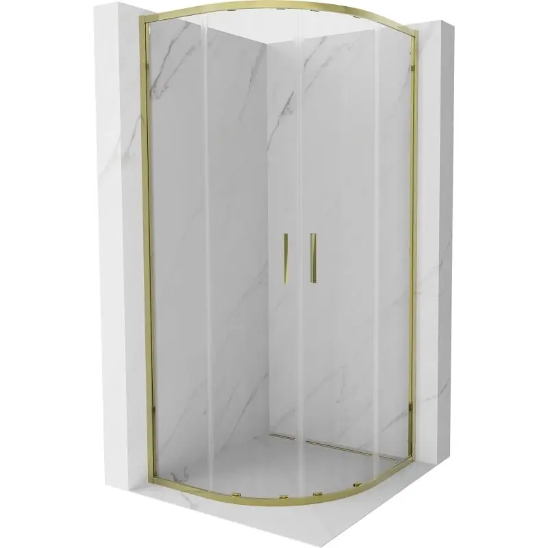MEXEN Exo čtvrtkruhový posuvný sprchový kout 80 x 80, transparent, zlato 8132-080-080-50-00