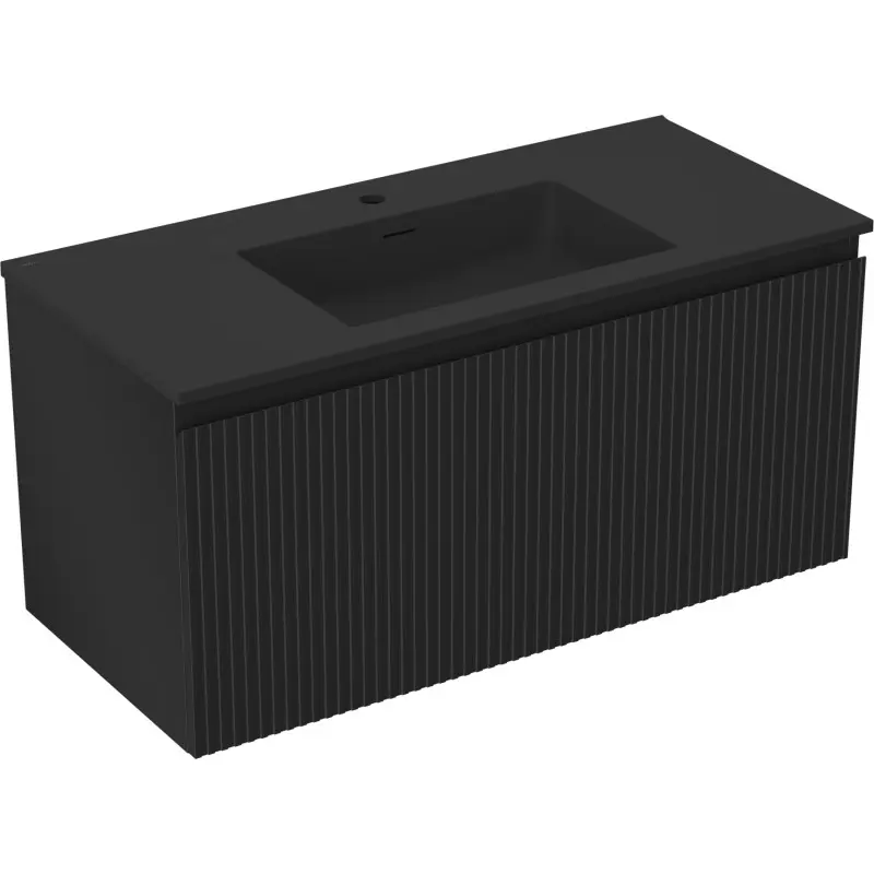 MEXEN/S Rivel koupelnová skříňka 100 cm s umyvadlem Otis, 1 šuplík, reliéf , černá mat 91A20-10047-1-BF71-W18M71