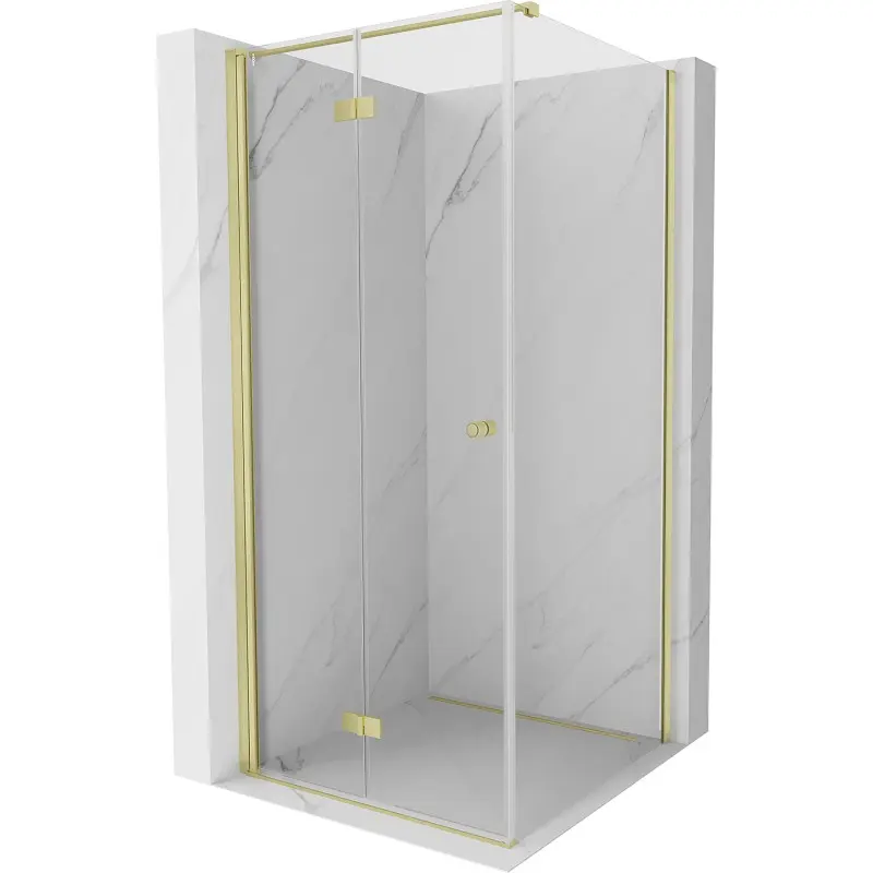 MEXEN/S Mist-F sprchový kout skládací dveře levá 75 x 75, transparent, zlato kartáčovaná 8A6T-075-075-55-00-L