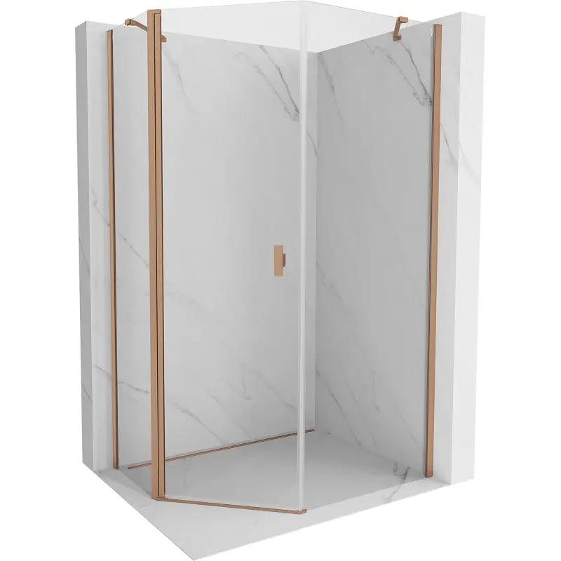 MEXEN/S Mistsprchový kout pětiboký křídlový asymetrický 80 x 90, transparent, měď kartáčovaná 8A8-080-090-65-00