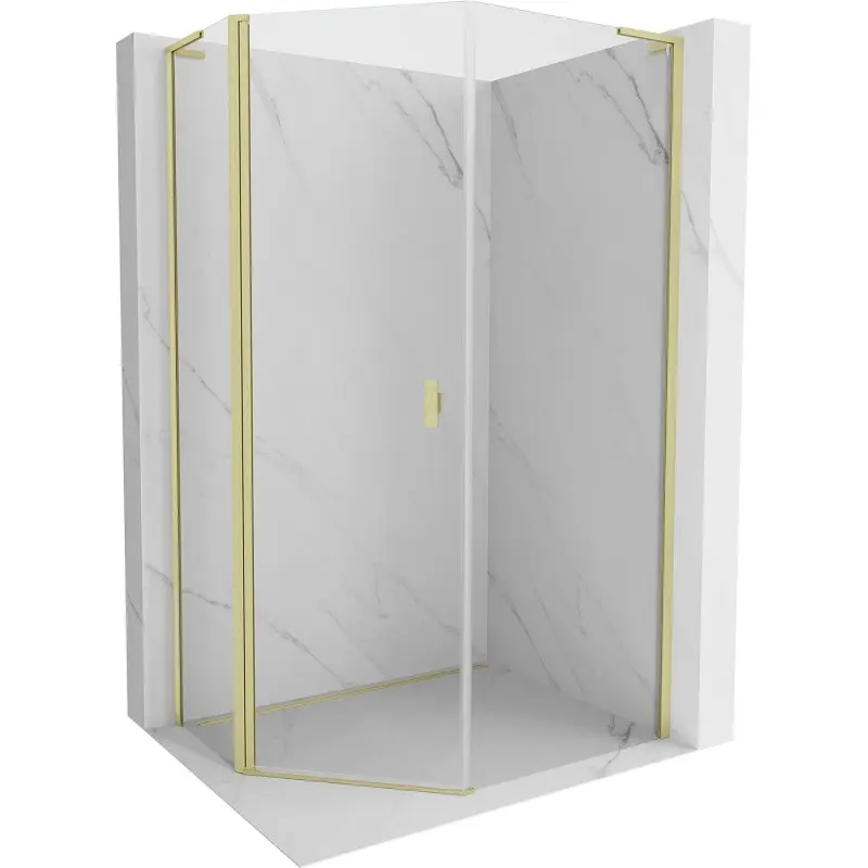 MEXEN/S Mist Lsprchový kout pětiboký křídlový asymetrický 80x90, transparent, zlato kartáčovaná 8A8L-080-090-55-00