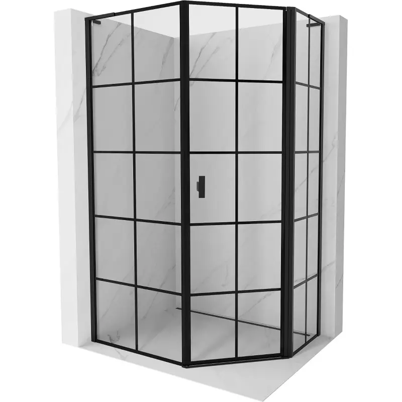 MEXEN/S Mist Lsprchový kout pětiboký křídlový asymetrický pravá 80 x 100, černá kratka, černá 8A8L-080-100-70-77-P