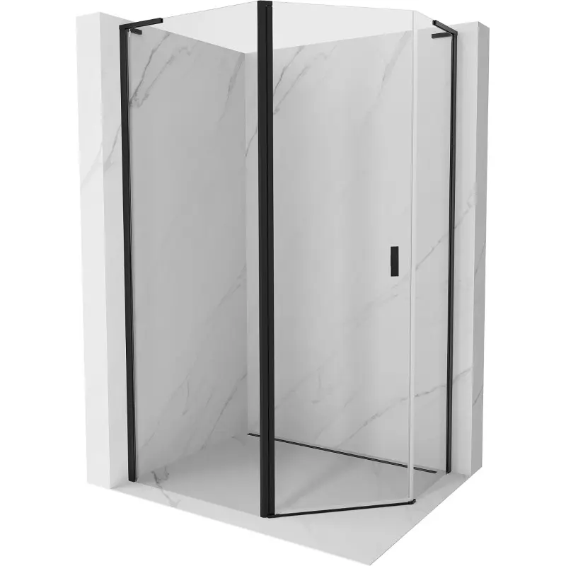 MEXEN/S Mist Lsprchový kout pětiboký křídlový asymetrický 90 x 80, transparent, černá 8A8L-090-080-70-00