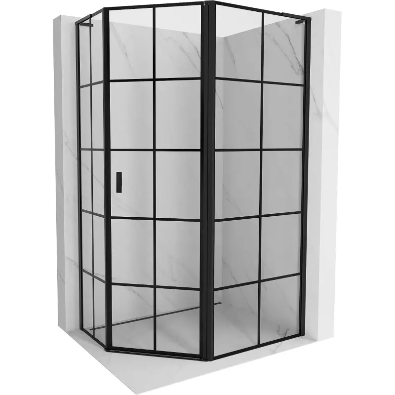 MEXEN/S Mist Lsprchový kout pětiboký křídlový asymetrický pravá 90 x 80, černá kratka, černá 8A8L-090-080-70-77-P