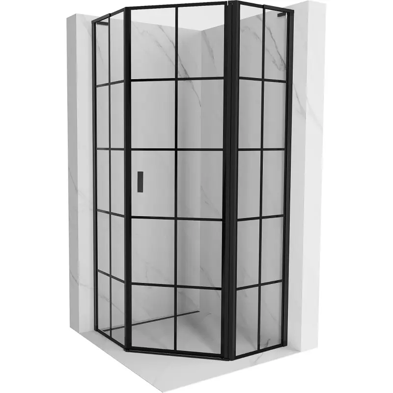 MEXEN/S Mist L sprchový kout pětiboký křídlový pravá 90 x 90, černá kratka, černá 8A8L-090-090-70-77-P