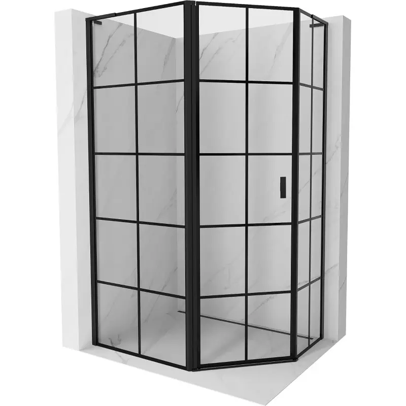 MEXEN/S Mist Lsprchový kout pětiboký křídlový asymetrický levá 100 x 80, černá kratka, černá 8A8L-100-080-70-77-L