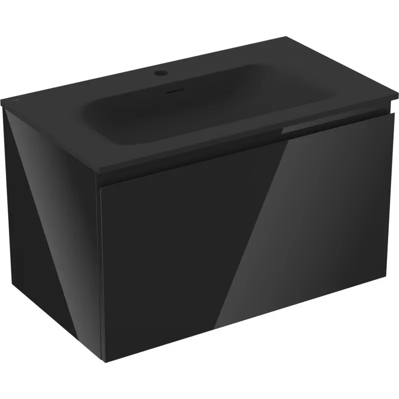 MEXEN/S Orio koupelnová skříňka 80 cm s umyvadlem Vela, 1 šuplík, černá lesk/černá mat 91A10-08047-1-BF70-W23M71