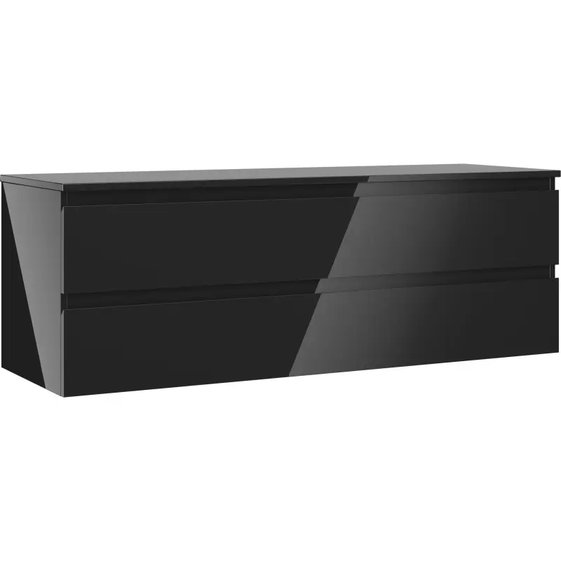 MEXEN/S Orio koupelnová skříňka pod umyvadlo 140 cm s deskou, 2 zásuvky, černá lesk 91A10-14047-2-BFFC70