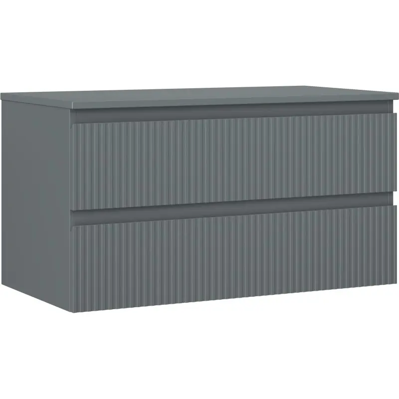 MEXEN/S Rivel koupelnová skříňka pod umyvadlo 90 cm s deskou, 2 zásuvky, reliéf , grafit mat 91A20-09047-2-BFFC66
