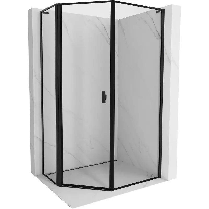 MEXEN/S Mist Lsprchový kout pětiboký křídlový asymetrický levá 80 x 100, černá okraj, černá 8A8L-080-100-70-70-L