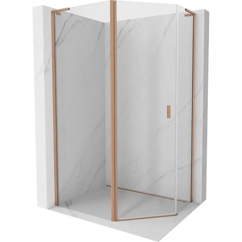 MEXEN/S Mist Lsprchový kout pětiboký křídlový asymetrický 90x80, transparent, měď kartáčovaná 8A8L-090-080-65-00