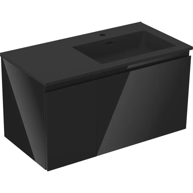 MEXEN/S Orio koupelnová skříňka 90 cm s umyvadlem Otis pravá, 1S, 1D, černá lesk/černá mat 91A13-09047-3-BBFF70-W18P71