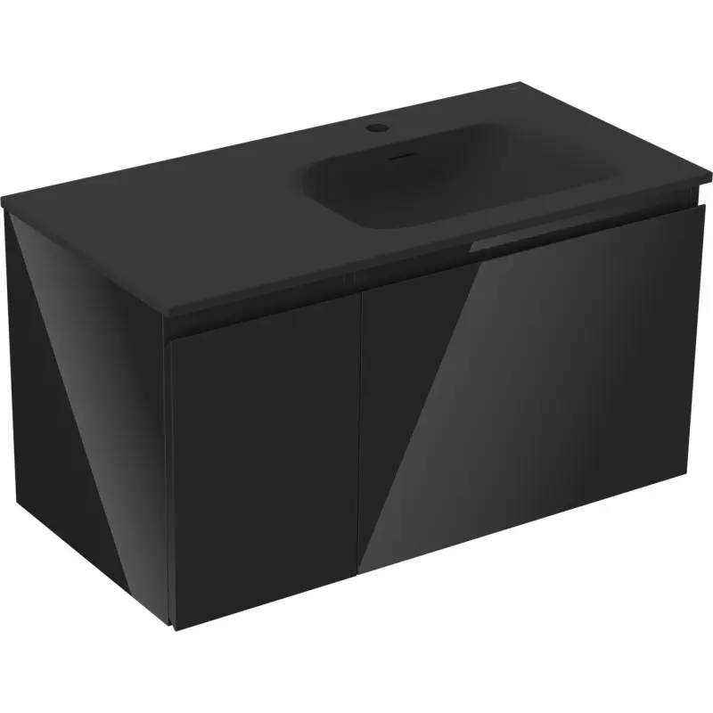 MEXEN/S Orio koupelnová skříňka 90 cm s umyvadlem Vela pravá, 1S, 1D, černá lesk/černá mat 91A13-09047-3-BBFF70-W23P71