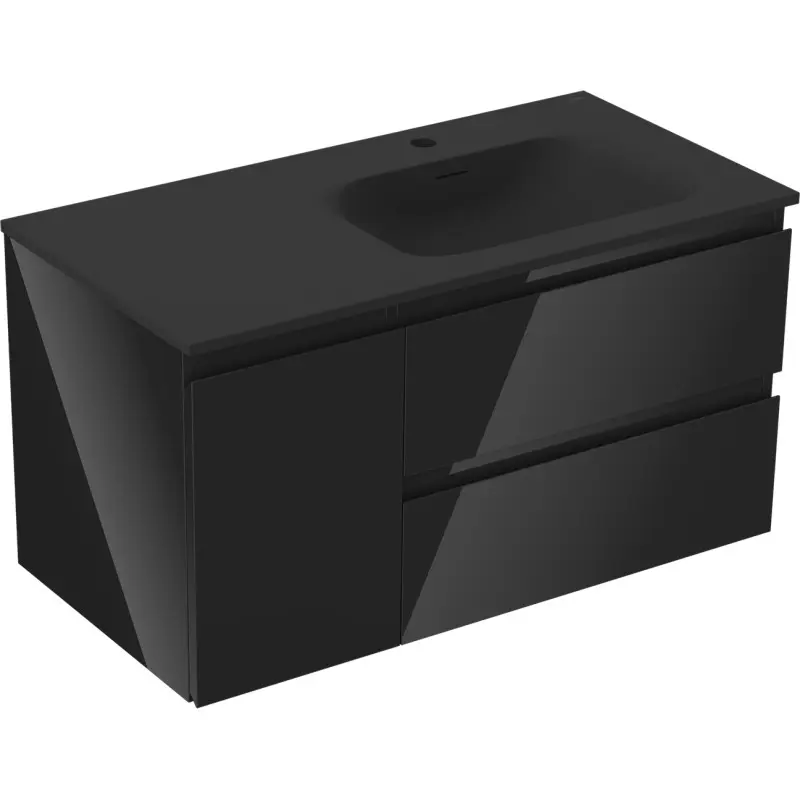MEXEN/S Orio koupelnová skříňka 90 cm s umyvadlem Vela pravá, 2S, 1D, černá lesk/černá mat 91A13-09047-3-BBFFF70-W23P71