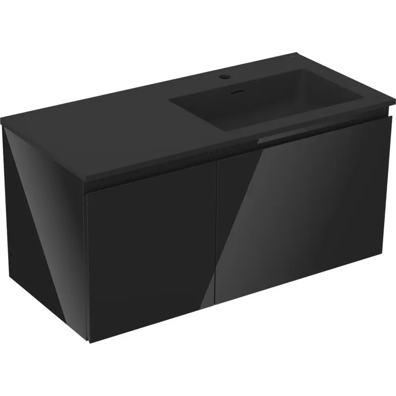 MEXEN/S Orio koupelnová skříňka 100 cm s umyvadlem Otis pravá, 1S, 1D, černá lesk/černá mat 91A13-10047-3-BBFF70-W18P71