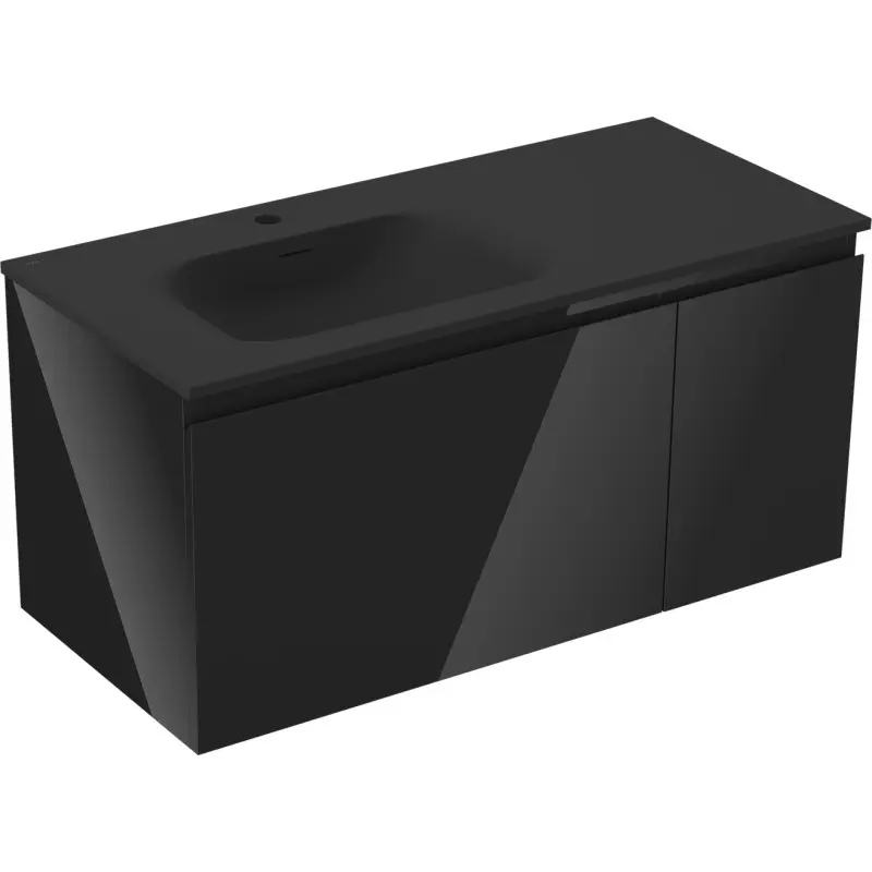 MEXEN/S Orio koupelnová skříňka 100 cm s umyvadlem Vela levá, 1S, 1D, černá lesk/černá mat 91A13-10047-3-BBFF70-W23L71