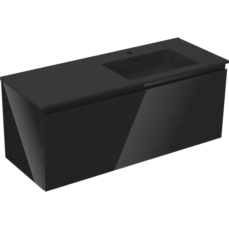 MEXEN/S Orio koupelnová skříňka 120 cm s umyvadlem Otis pravá, 1S, 1D, černá lesk/černá mat 91A13-12047-3-BBFF70-W18P71