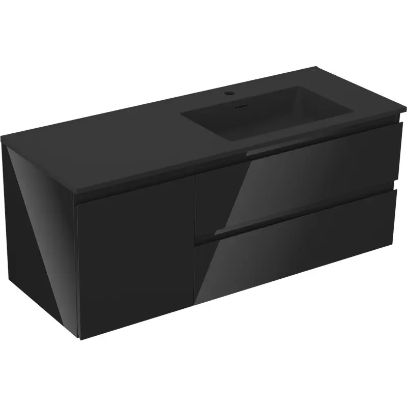 MEXEN/S Orio koupelnová skříňka 120 cm s umyvadlem Otis pravá, 2S, 1D, černá lesk/černá mat 91A13-12047-3-BBFFF70-W18P71