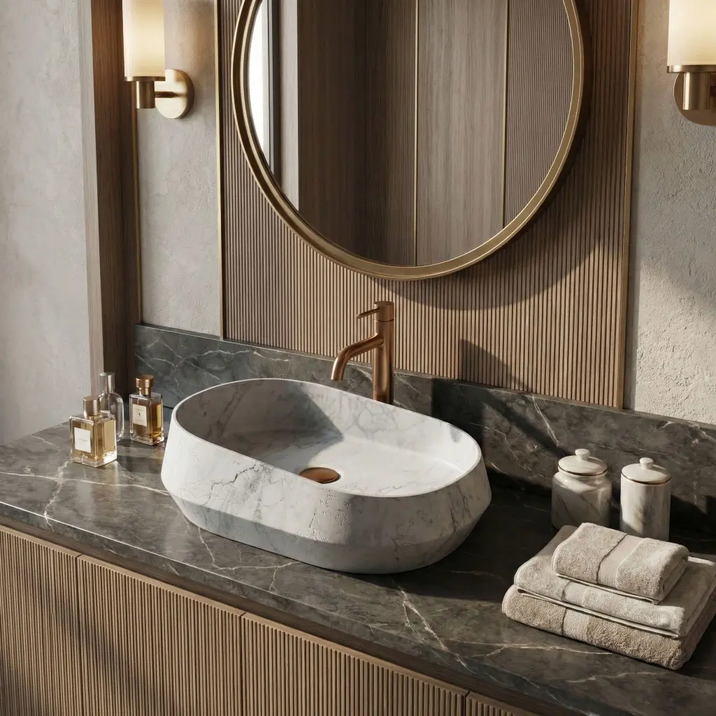 Umyvadlo na desku z kompozitního kamene REA Zoe Venice 59x38 mramor mat