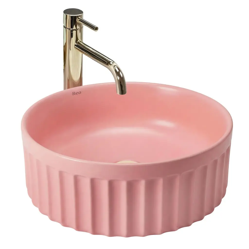 Keramické umyvadlo na desku REA DUO, růžová mat