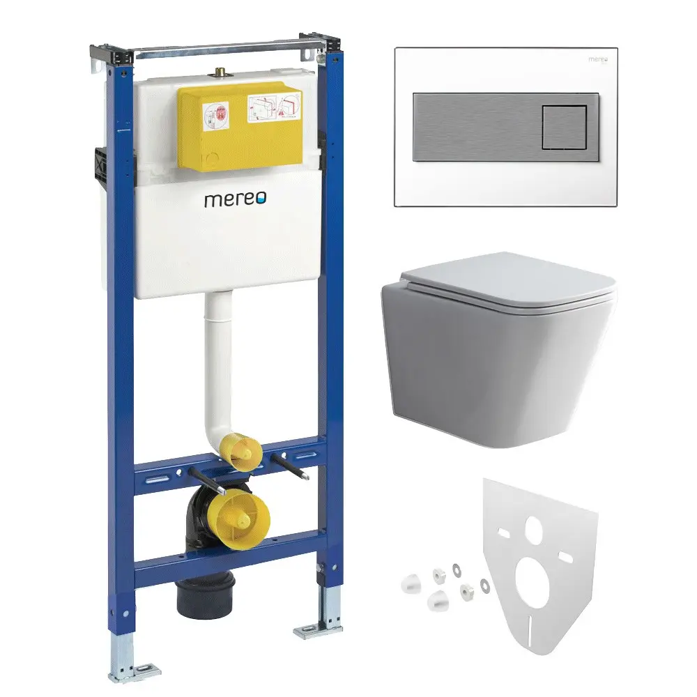 Mereo WC set Smart flush rimless WC hranaté, modul pro sádrokarton, hranaté tlačítko bílá/chrom MM02NSETRT330