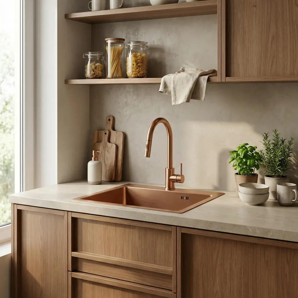 REA Ocelový dřez Leo 50 BRUSH COPPER bez kuchyňské baterie ZLE-06015